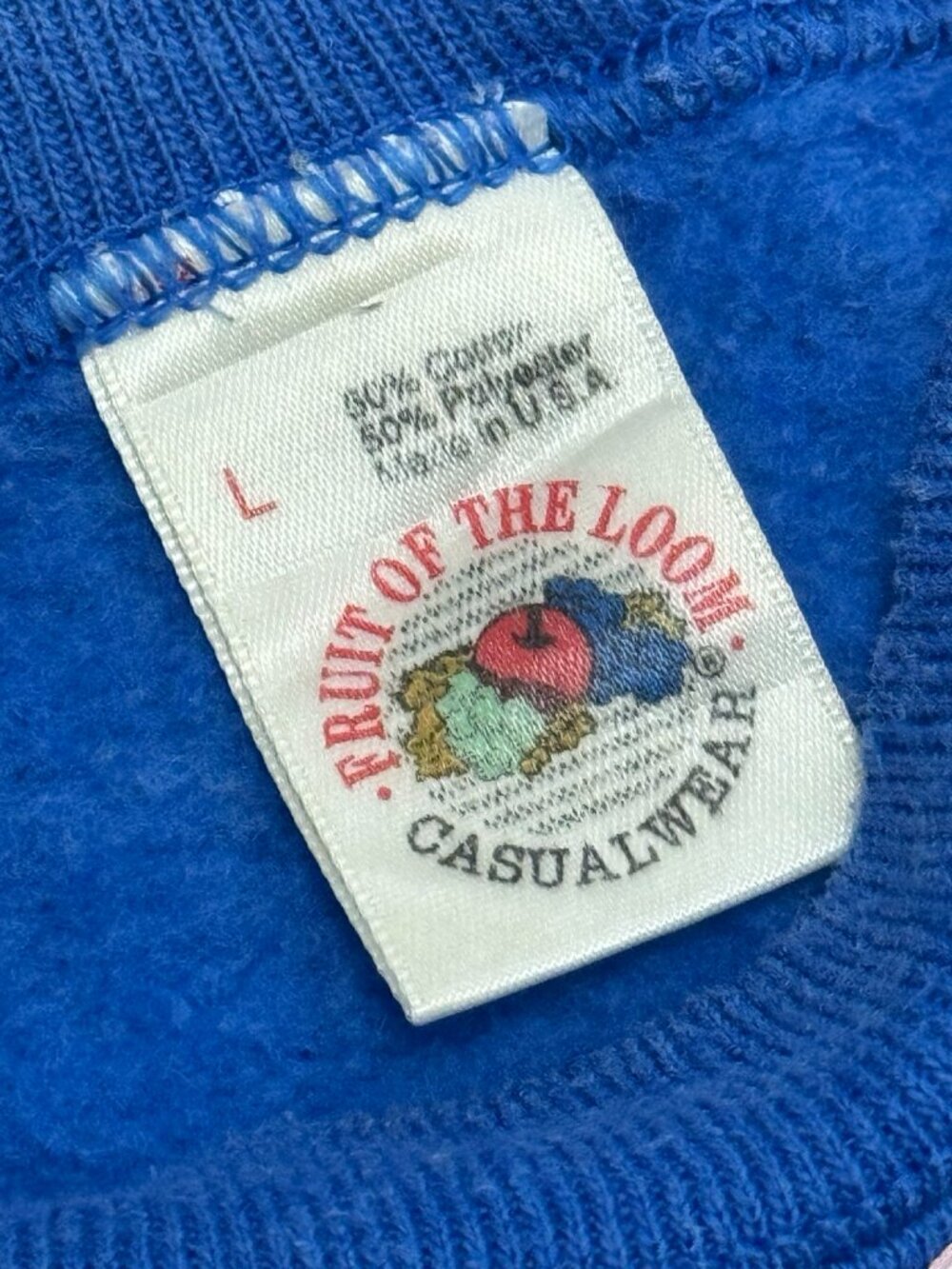Vintage 1990s Fruit of the Loom Bunny Sweatshirt Blue Hand Painted Rabbit Made i - Picture 2 of 9
